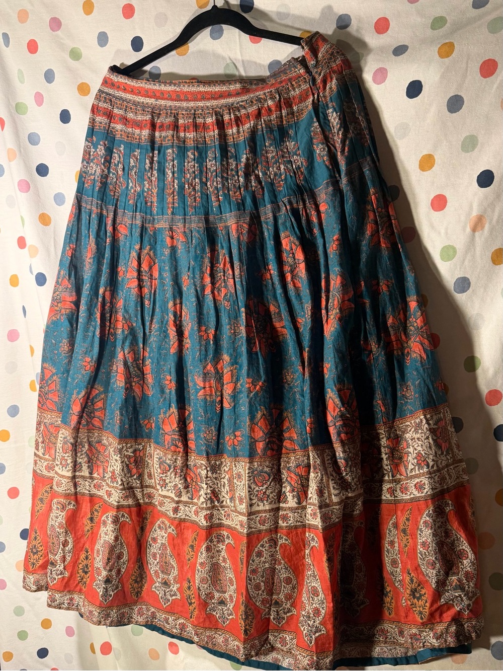 Bohemian Floral Tiered Maxi Skirt - Teal & Salmon